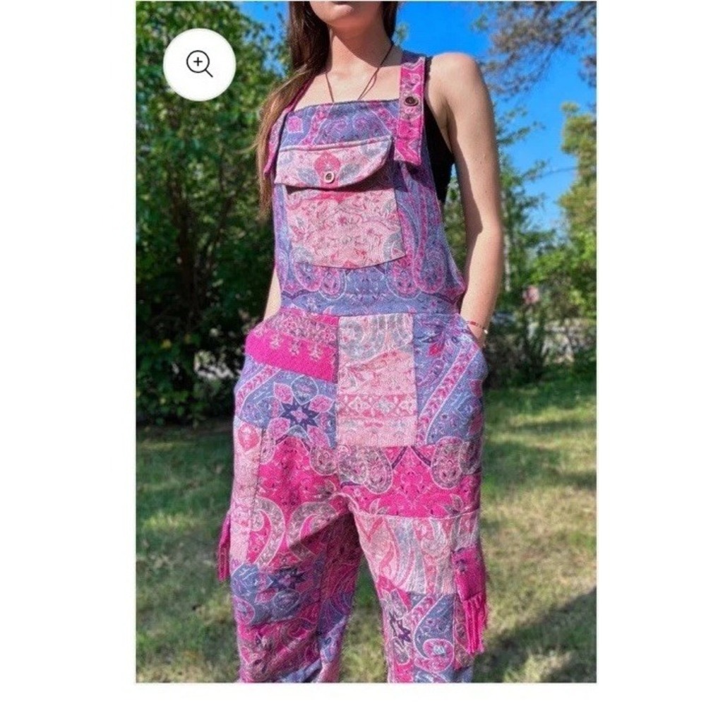 Pashima Patchwork Natural Wide Leg Overalls L XL Festival The Comfy Hippie Life